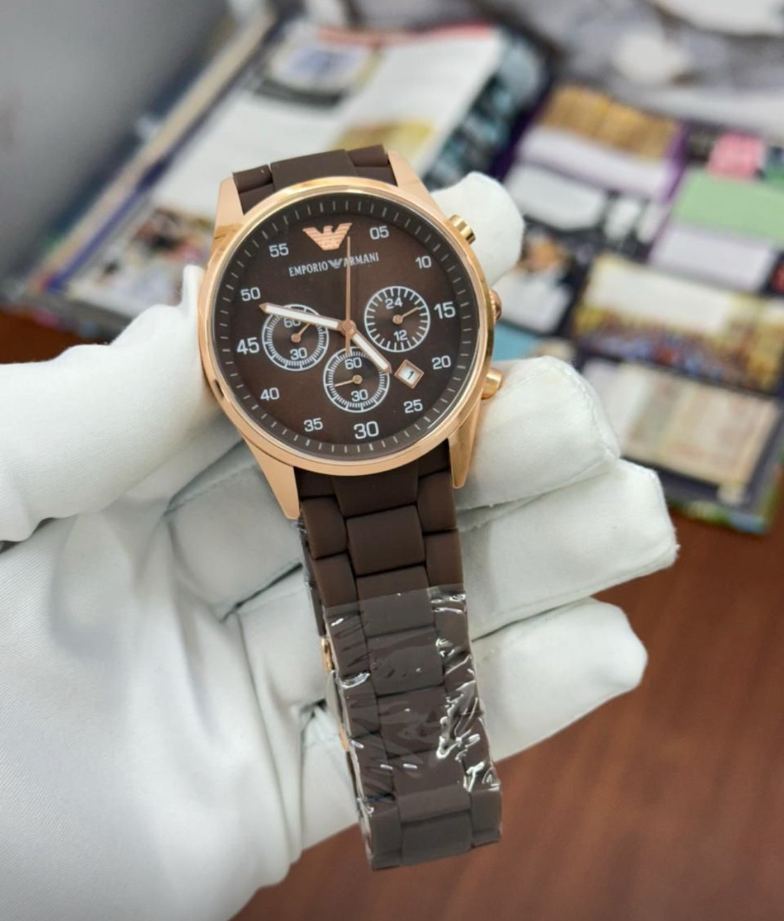 Mra Brown Silicone Chain Copper Ring Brown Dial Men Watch 400853