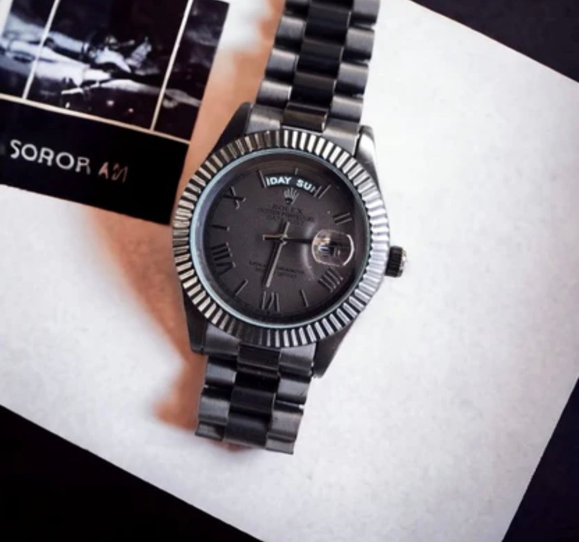 LOR ROL Black dial Black Chain Date&Day Automatic Mens Watch 990617