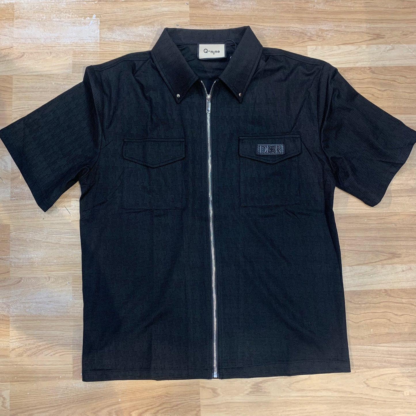 Q-Nine OID DIO Black Colour Double Pocket Imported Fabric Premium Quality Half Sleeve Zip Shirt 6035