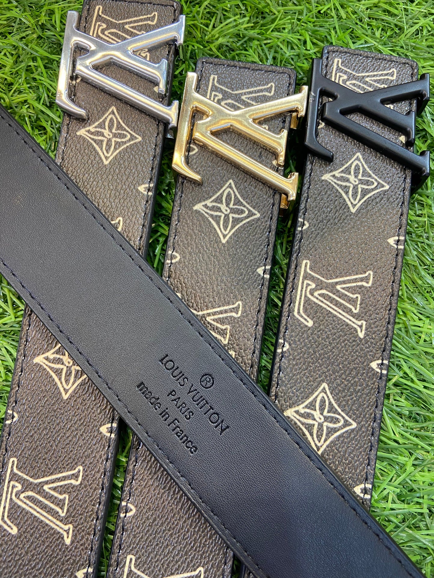 Vl UOL Green Black Colour Monogram Print Premium Quality Metal Buckle Men’s Belt 114554