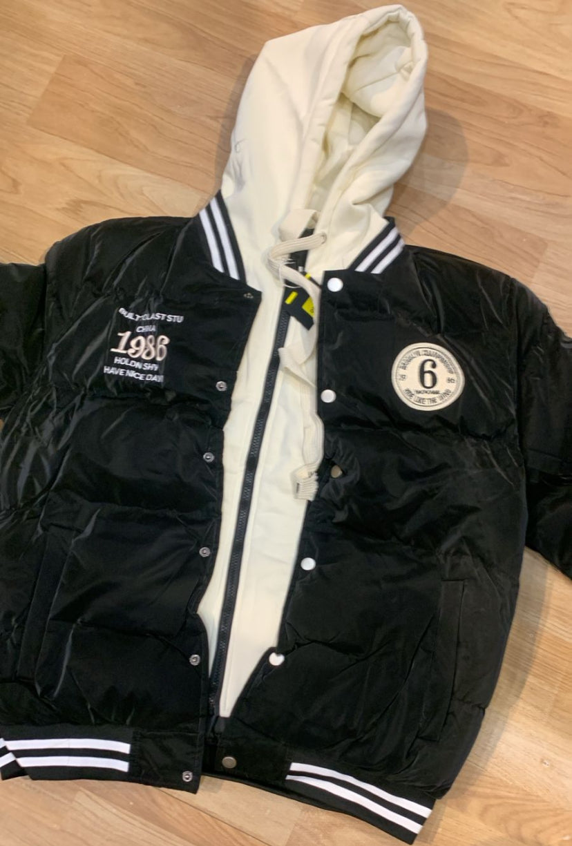 Varsity Jacket Black Colour With hoodie White 9917