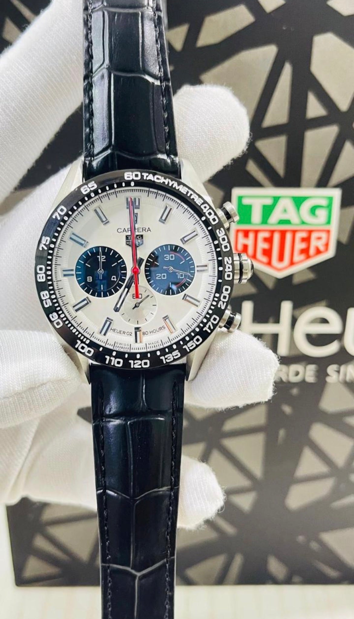 Gat Black Leather Strap Black Ring White Dial Chronograph Working Men Watch 990350