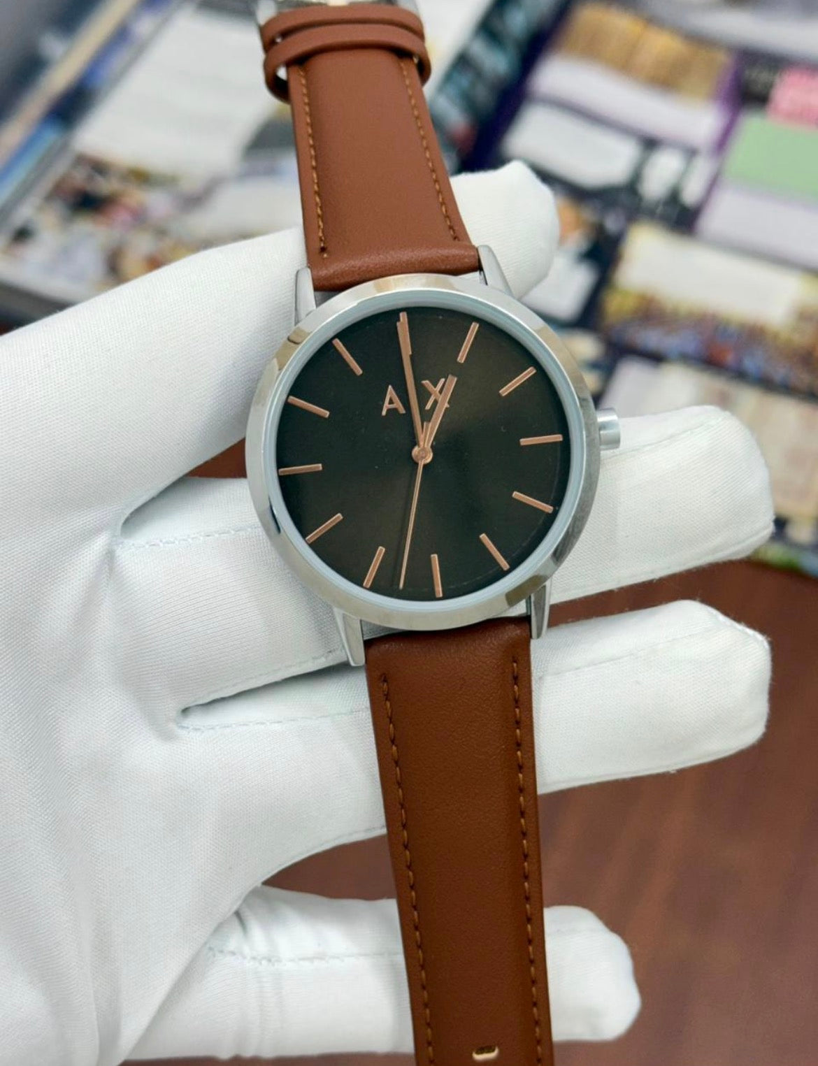 Mra Aix Brown Strap Silver Ring Black Copper Dial Men’s Watch 990319