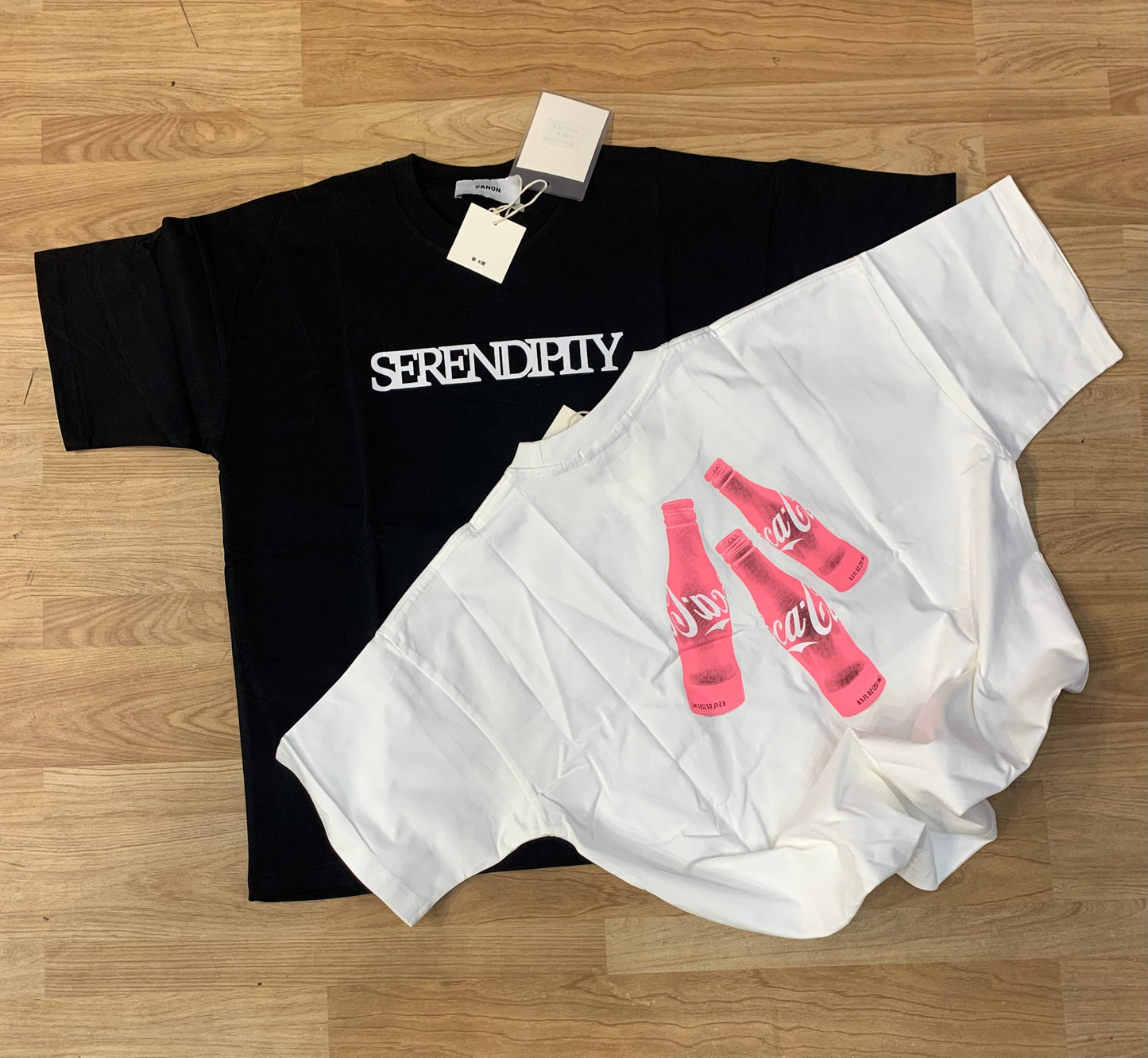 Serendipity White Colour With Front Print And Cocoa Cola Print Premium Quality Oversized Tshirt K1012