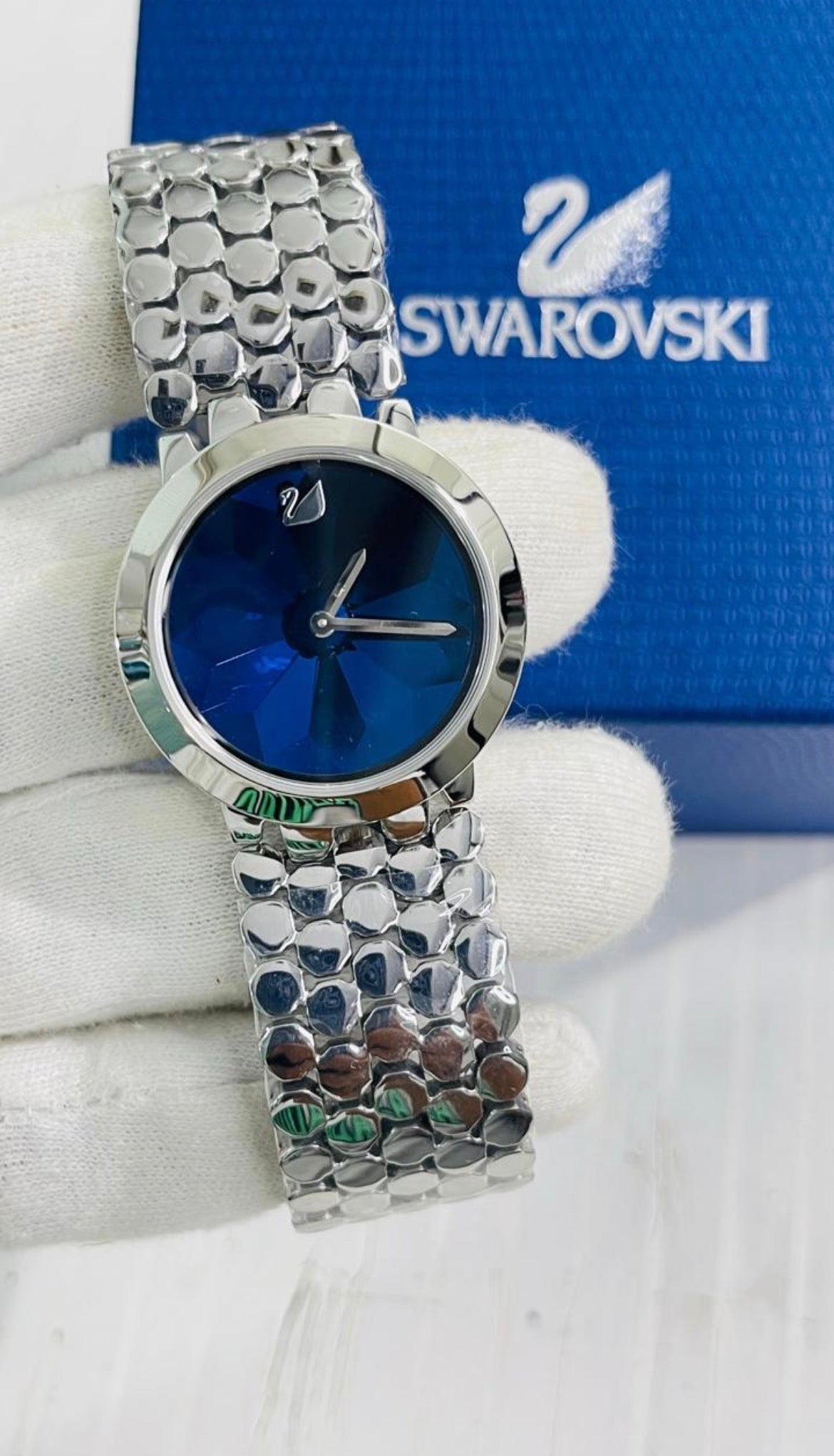 Aws Swa Silver Chain Blue Dial Working Premium Quality Ladies Watch 989857