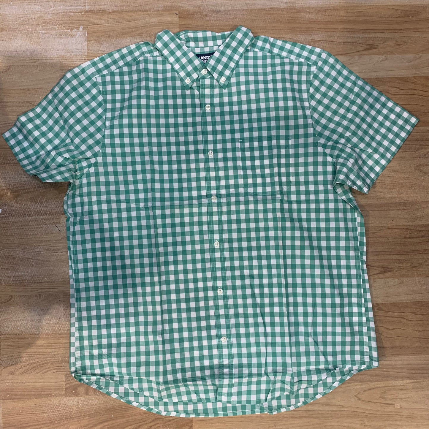 LANDS’ END Green White Check Colour Half Sleeve Cotton Shirt 988880