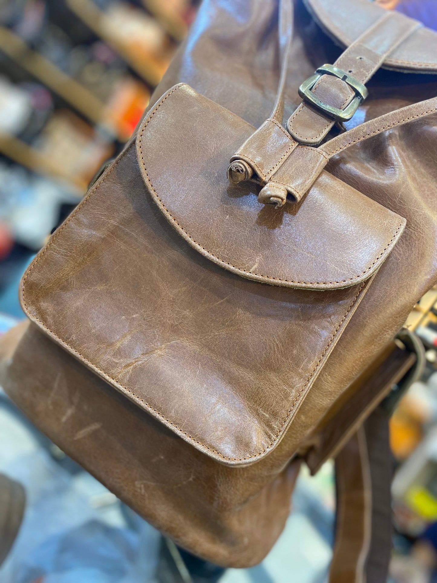 Tan Brown Colour With Plain Design Genuine Leather Premium Quality Backpack 44403