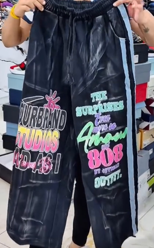 MARTHA YOKA Faded Black YOURBRAND STUDIOS Print Premium Quality Imported Baggy Fit Lower 83393