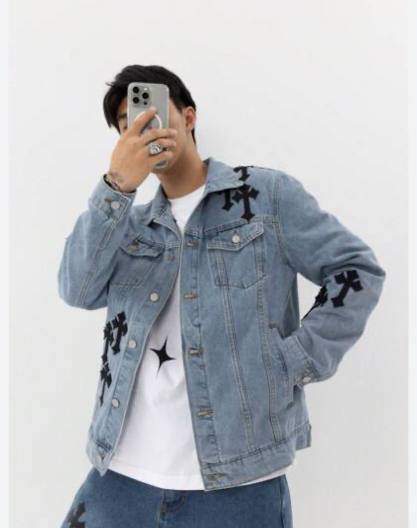 Crome Heart Sky Blue Colour Denim Premium Quality Full Sleeve Shirt 2822