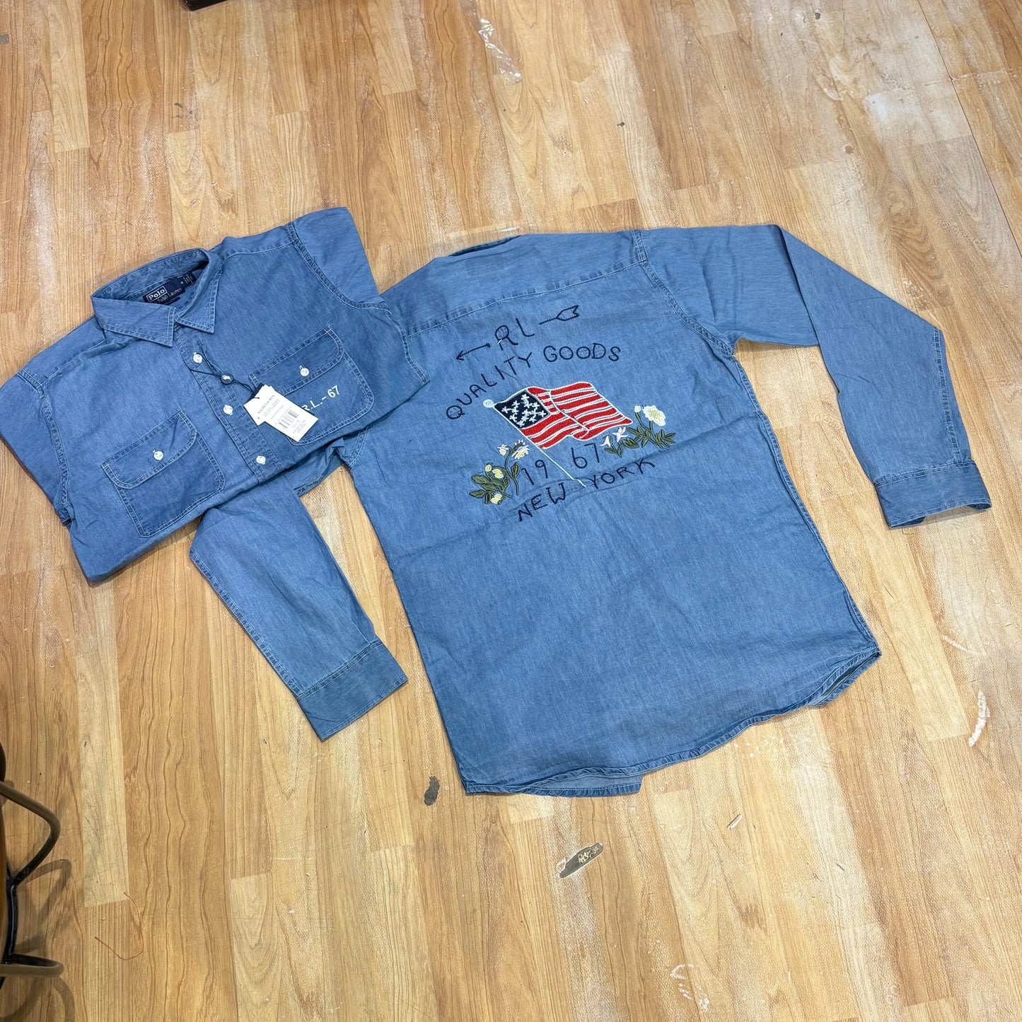 Lop Pol Sky Blue Colour R.L.-67 Two Pocket Back Print Denim Shirts 988943