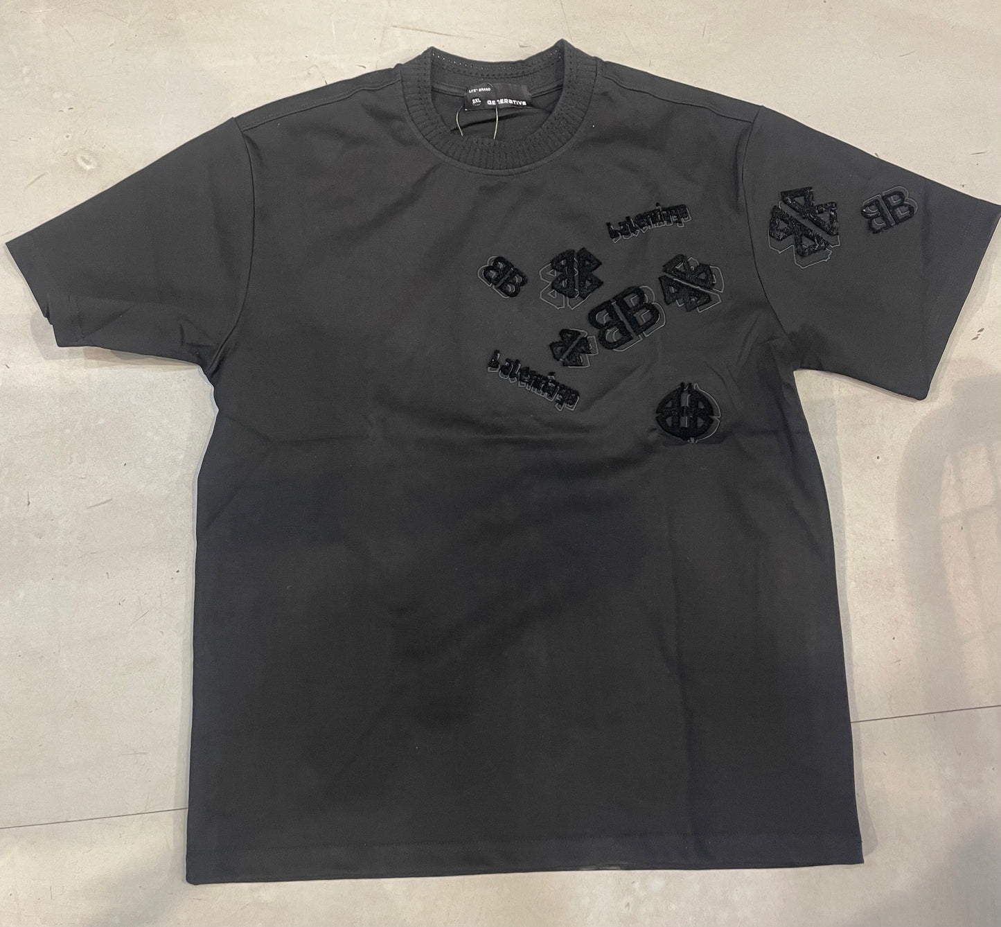 GENERATIVE Black Colour Round Collar BB Print Embroidery Work Imported Unisex T-shirt 1909
