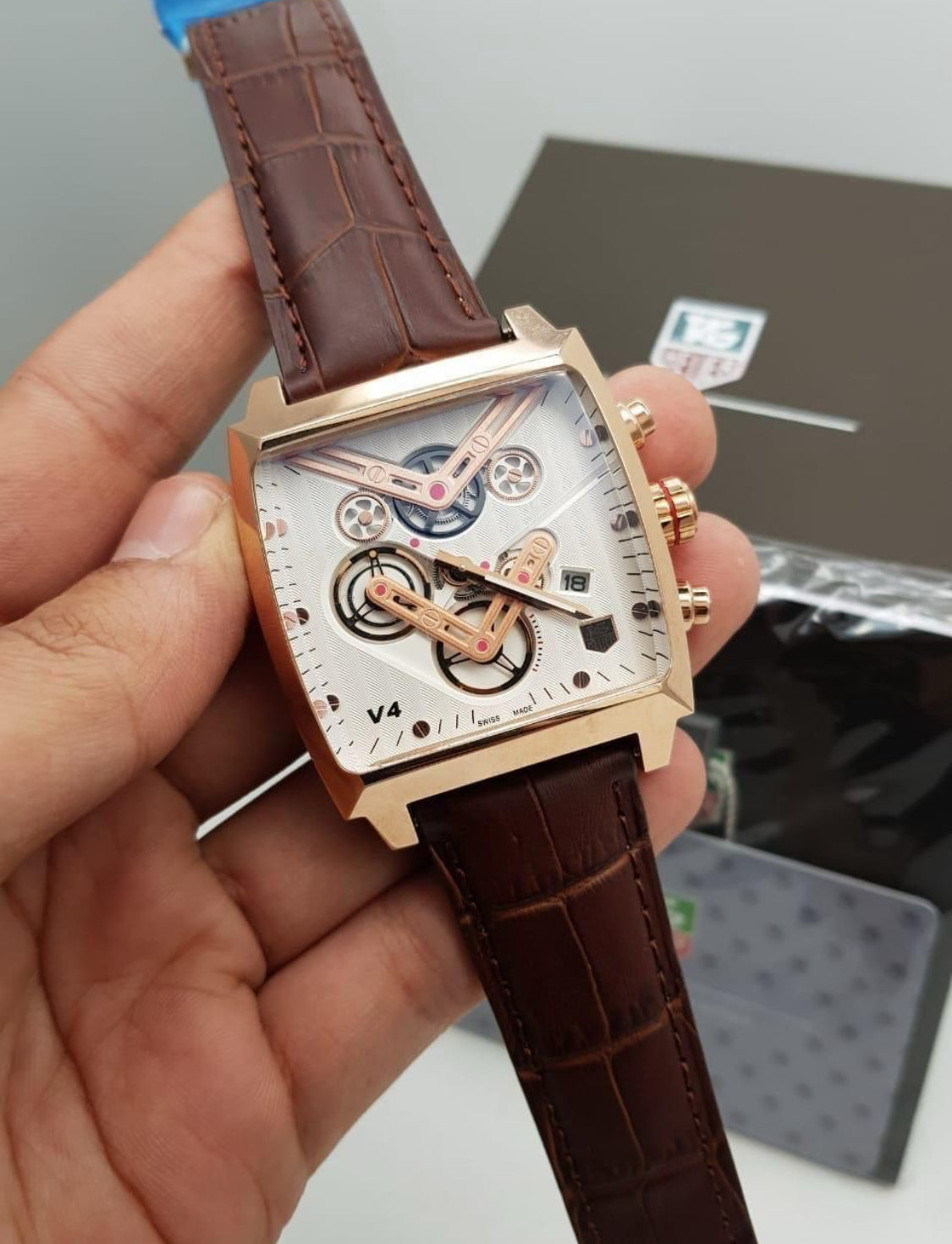Gat Brown Leather Strap Copper White Dial Heavy Japanese Machinchery Men’s Watch 990415