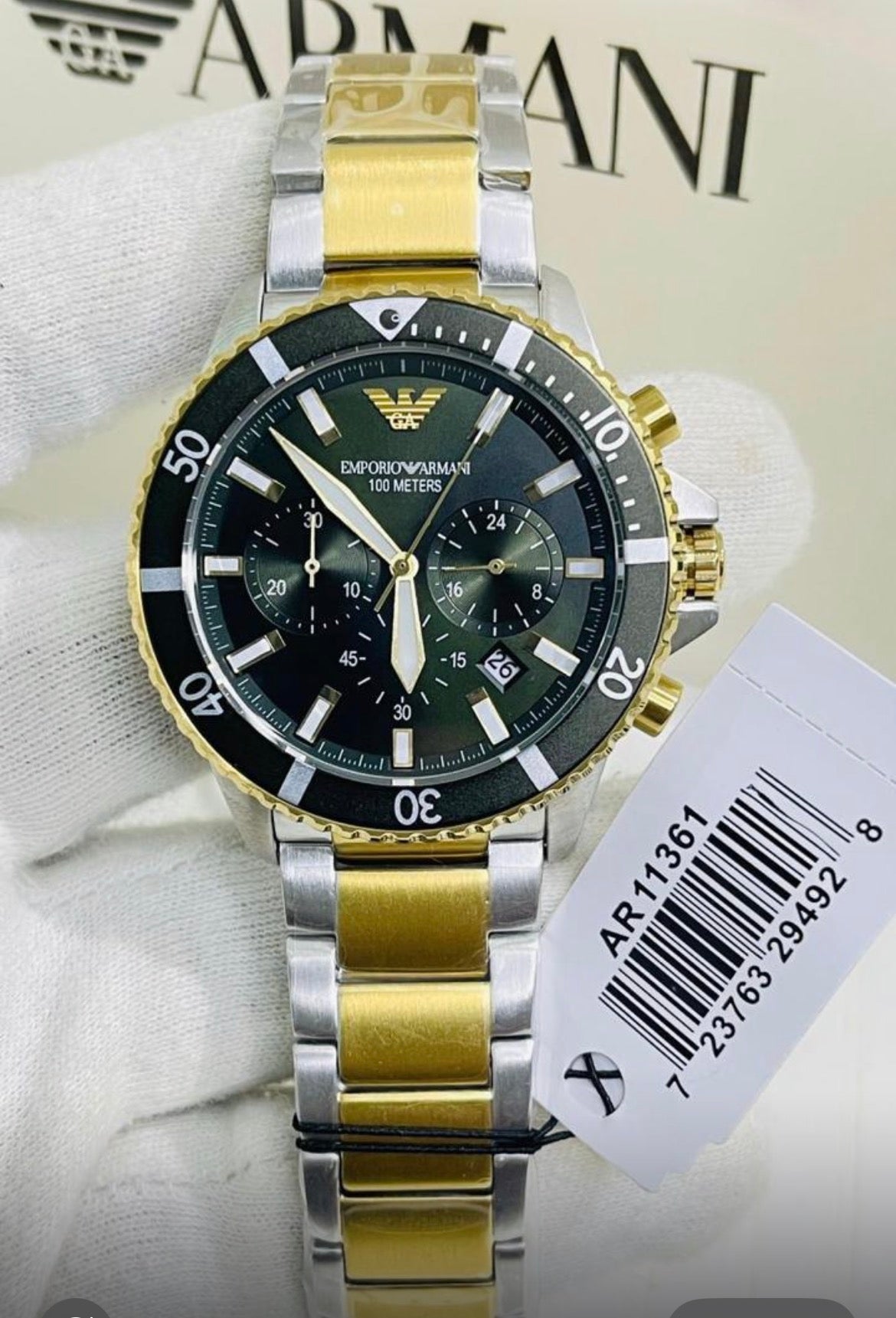 Mra Silver Golden Chain Dark Green Dial Premium Og Quality Men Watch 989709