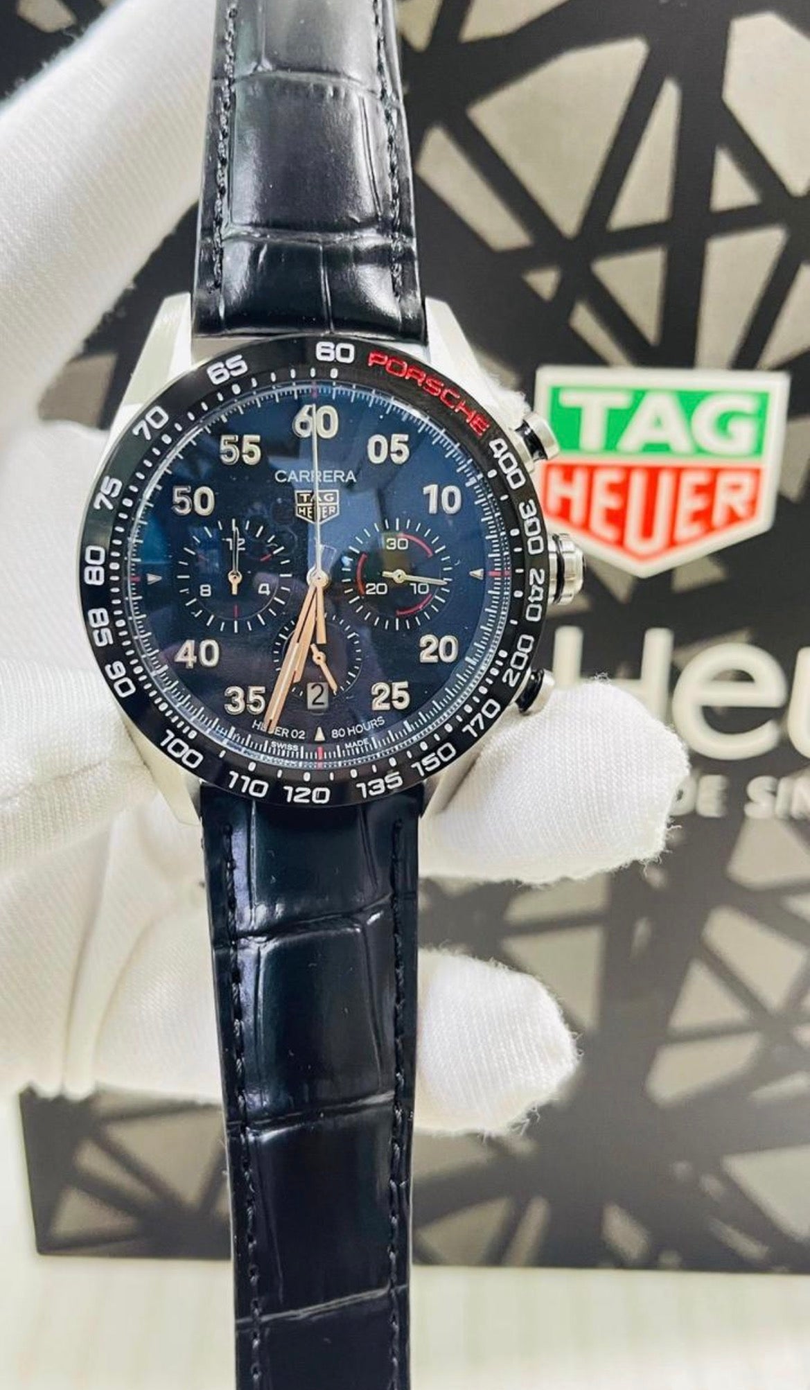 Gat Black Leather Strap Black Ring Black Dial Chronograph Working Men Watch 990349