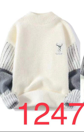 Kuangpaisi White Colour With Black Deer Print Turtleneck Sweater Unisex Sweater 19346