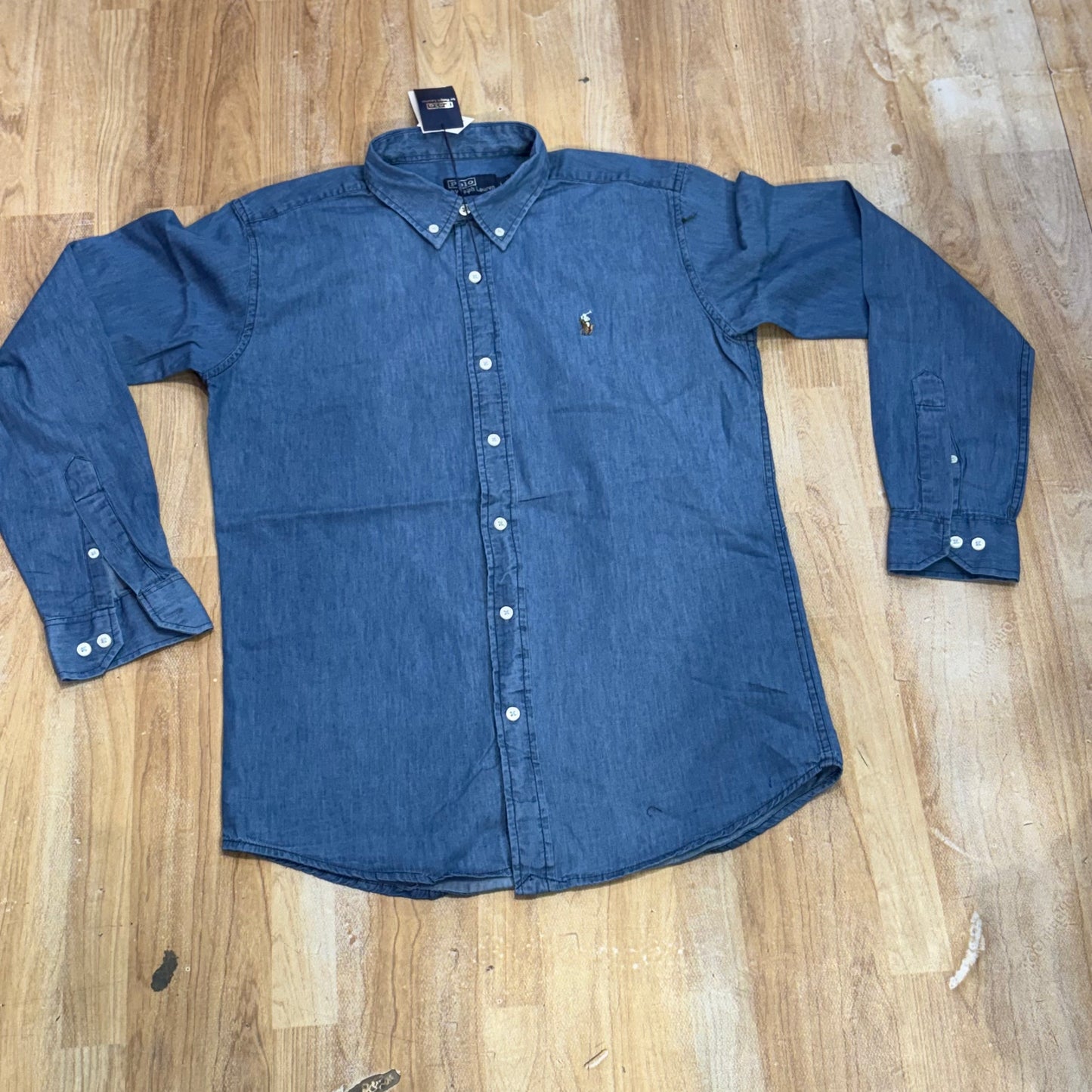 Lop Pol Blue Colour Lop Logo Print Plain Denim Shirts 988944