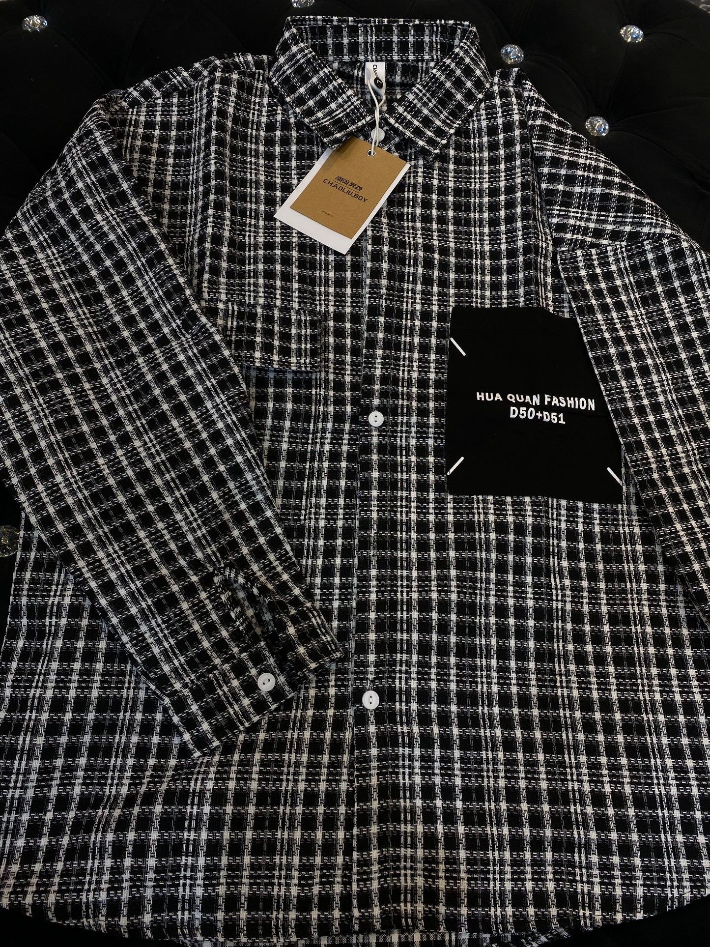 Chaoliu Boy Black Colour White Check Full Sleeve Shirt 977