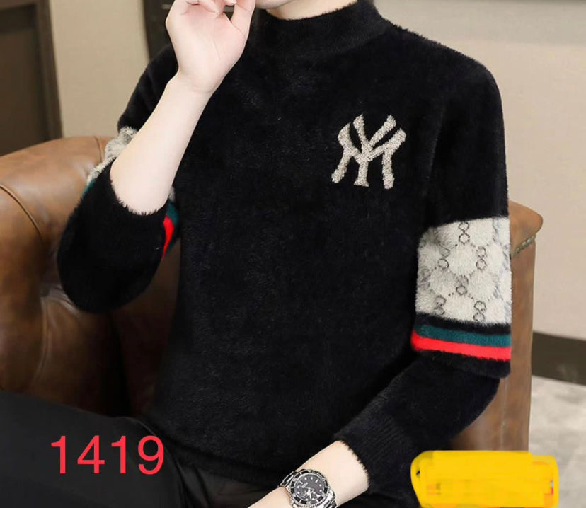 NY YN CUG Black Colour Ny Print Winter Men's Sweater Korean Fashion Unisex Sweater 19337