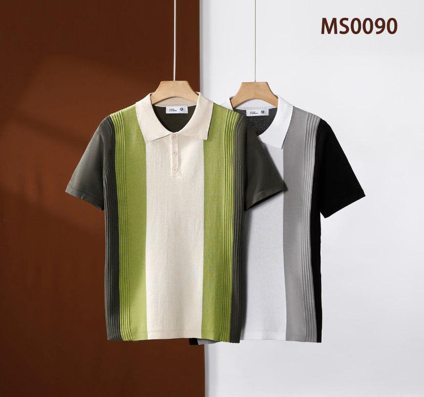 Sinransinya White Green Colour With knitted Designs Premium Quality Collar shirt MS0090