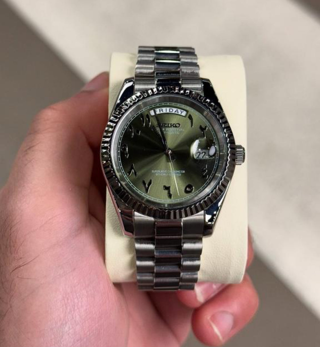 LOR ROL Green Dial Silver Chain Arabic Number Date&Day Working Automatic Men’s Watch 990613
