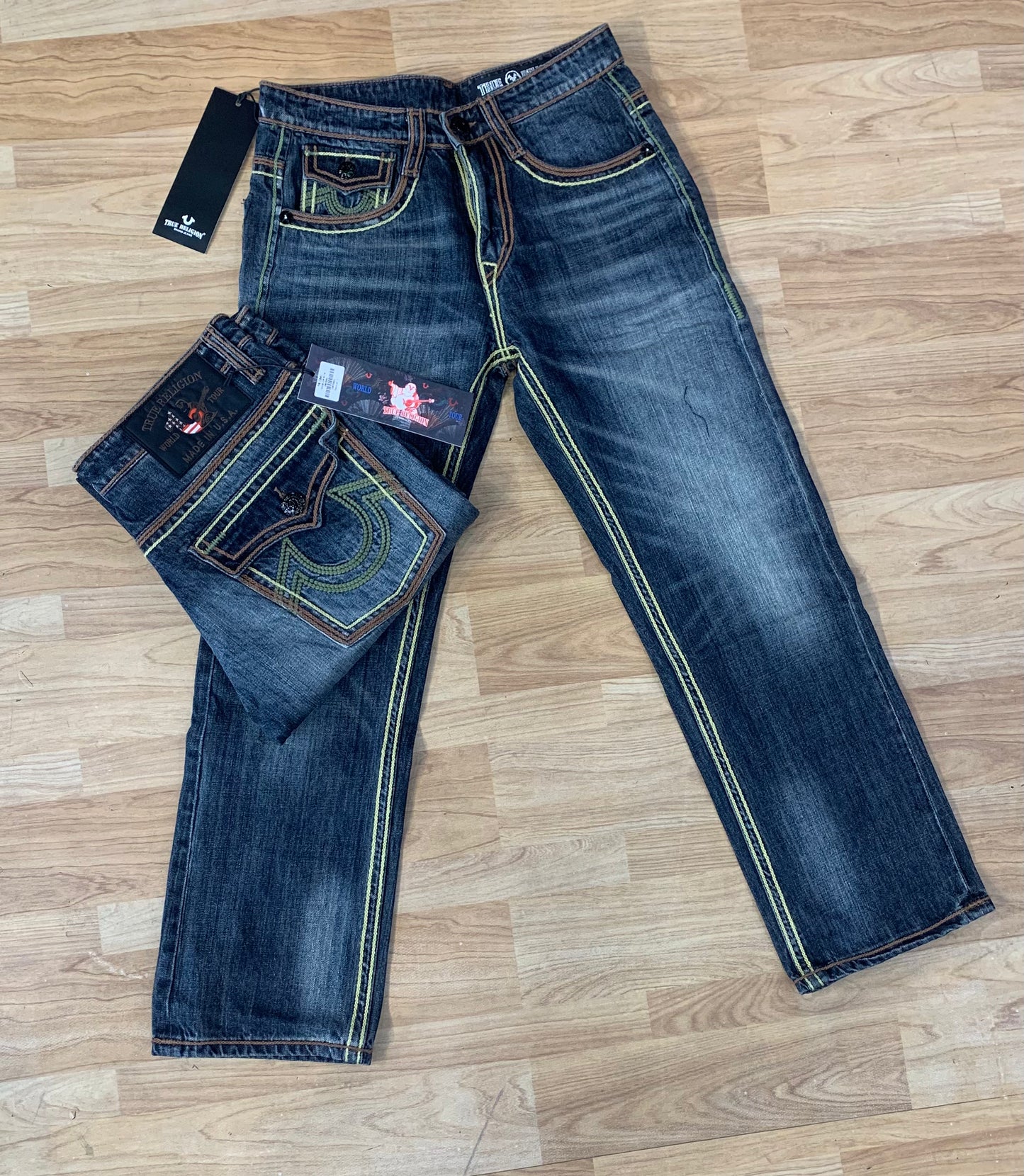 URT RT Blue Grey Colour With Thread Design Front and Back Premium Quality Straight Fit Jeans 13028