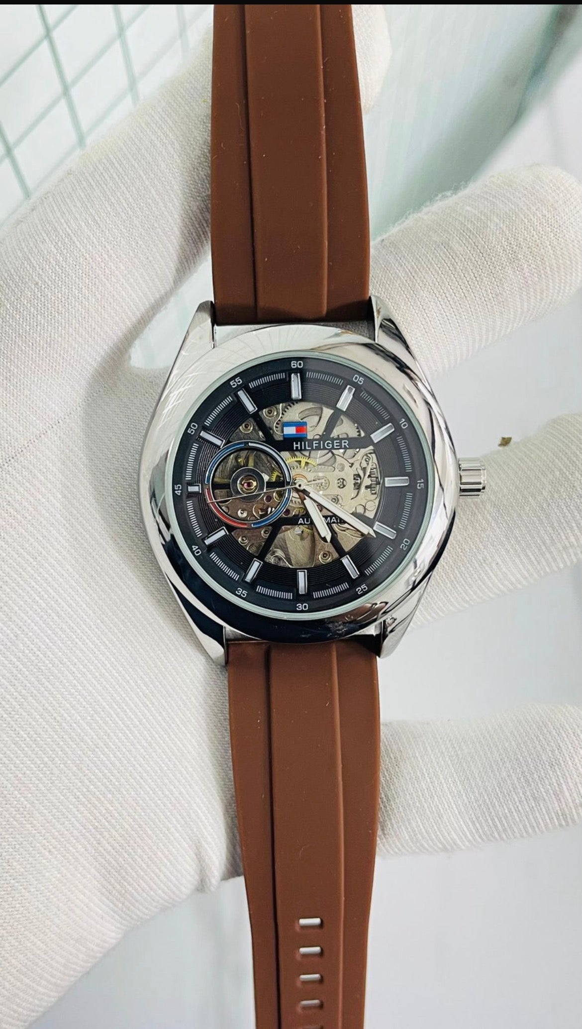 Mot Black Silicon Strap Silver Ring Black Dial Automatic Men Watch 901366