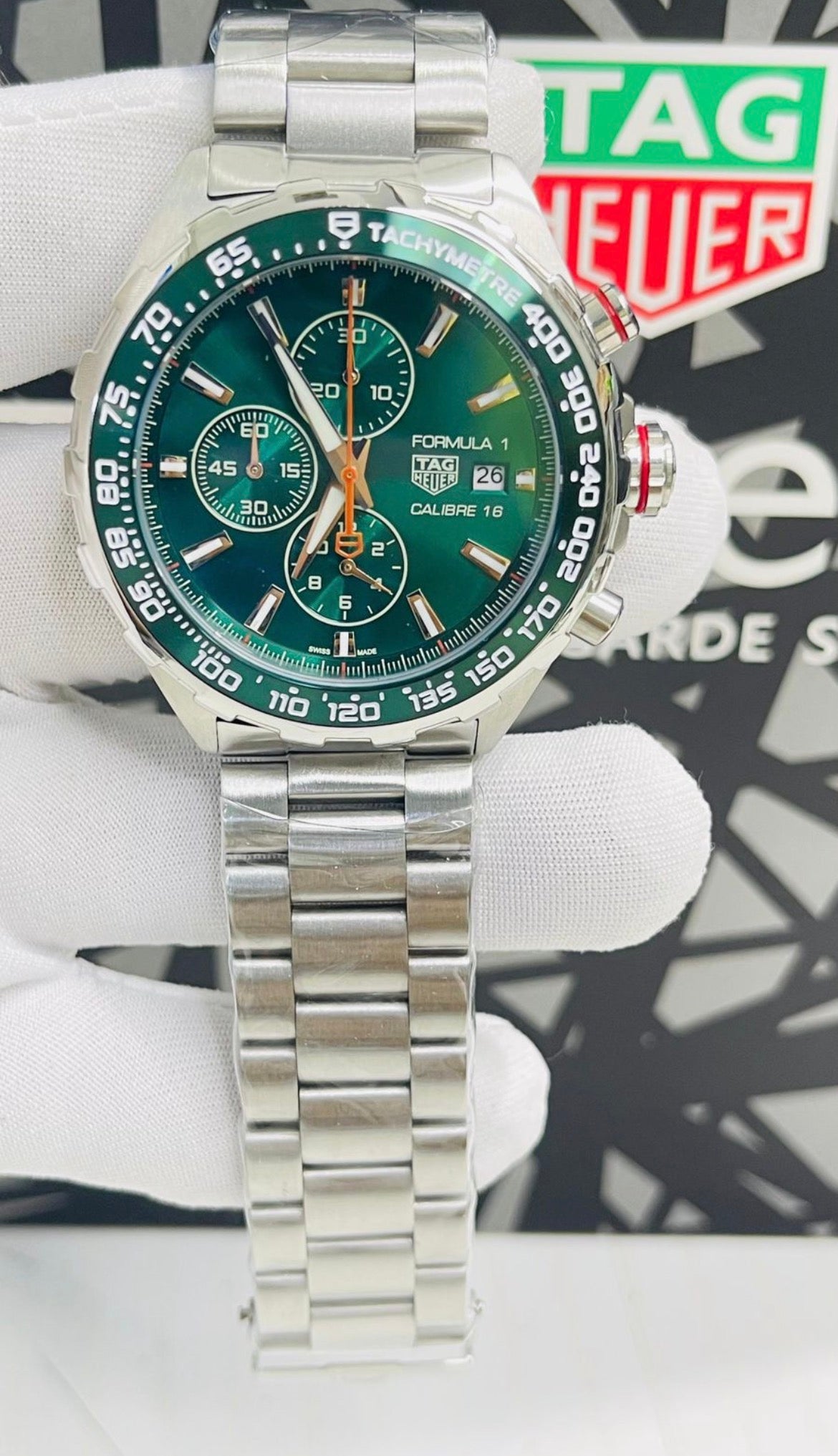GAT Silver Chain Green Dial Chrono Working Mens Watch 990021