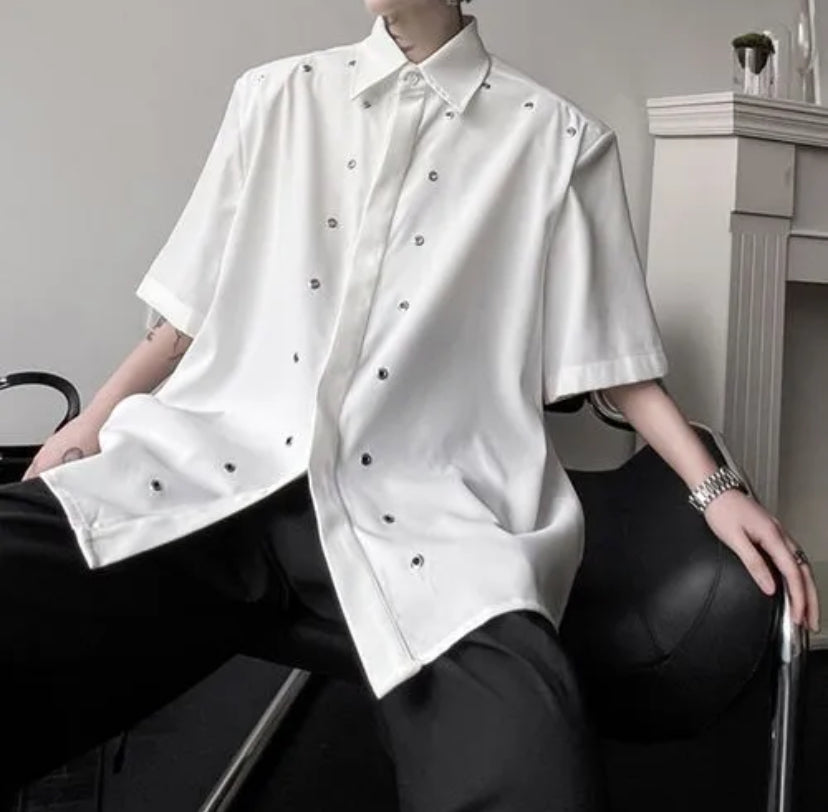 M-87 Studio White Colour With Premium Quality Drop Shoulder Half Sleeve Shirt 7820 63678