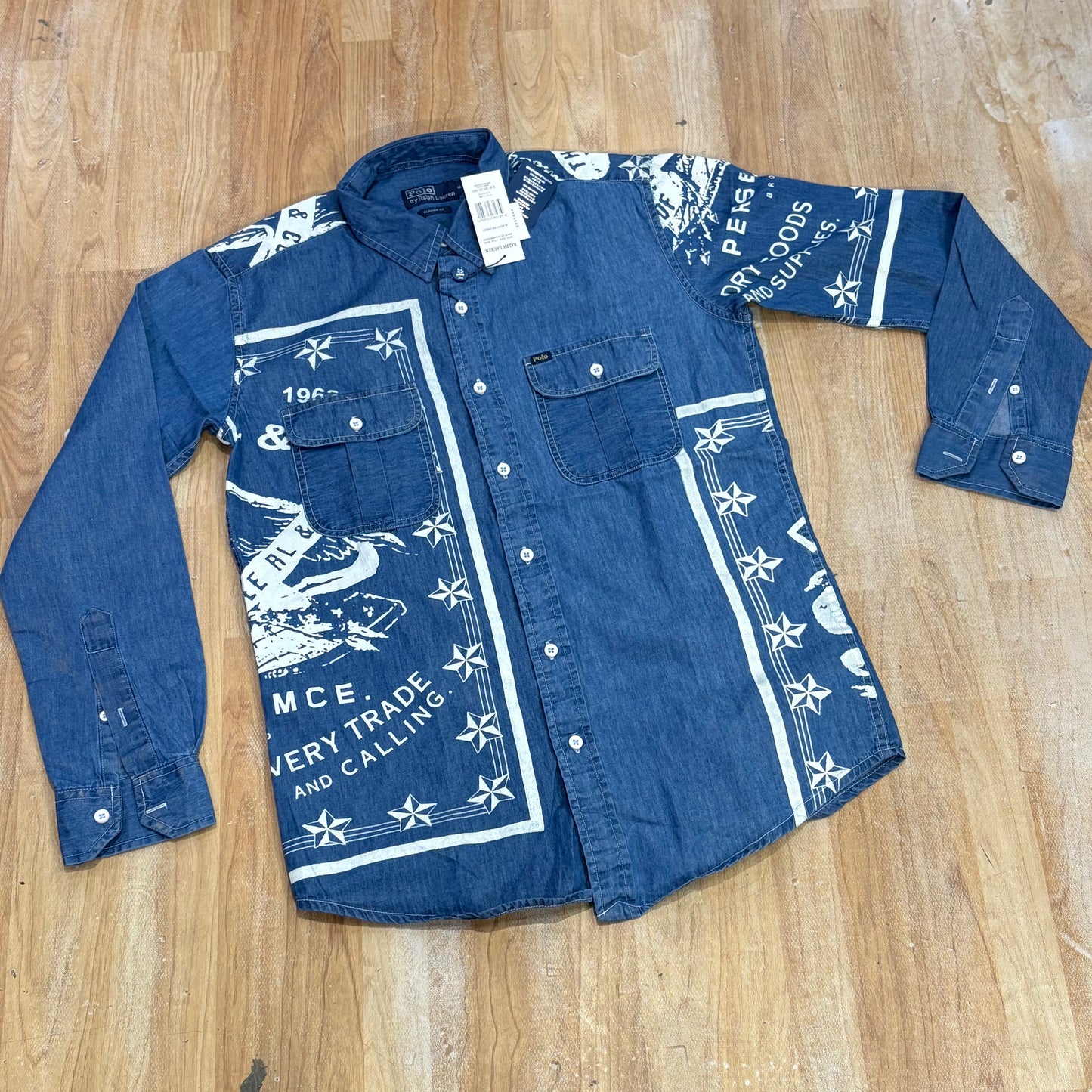 Lop Pol Mce Very Trade White Print Blue Colour Denim Shirts 988941