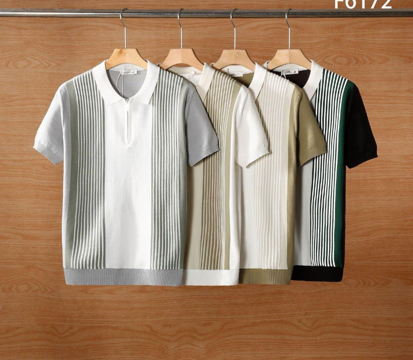 Classic Urban Style Grey White Colour With knitted Designs Premium Quality Collar Tshirt F6172