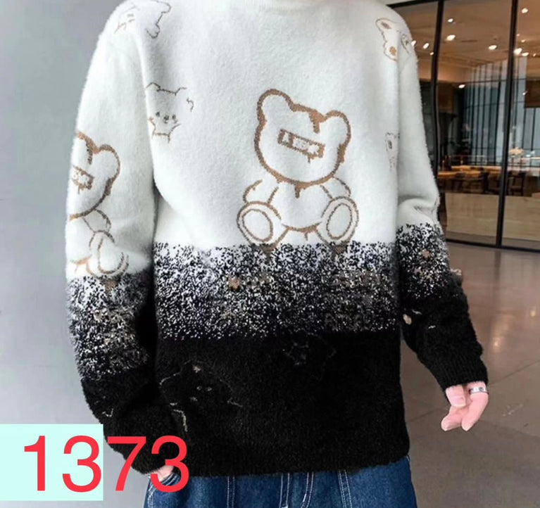 Attila King White Black Colour Bear Print Winter Men s Sweater Korean Luxury D Allure