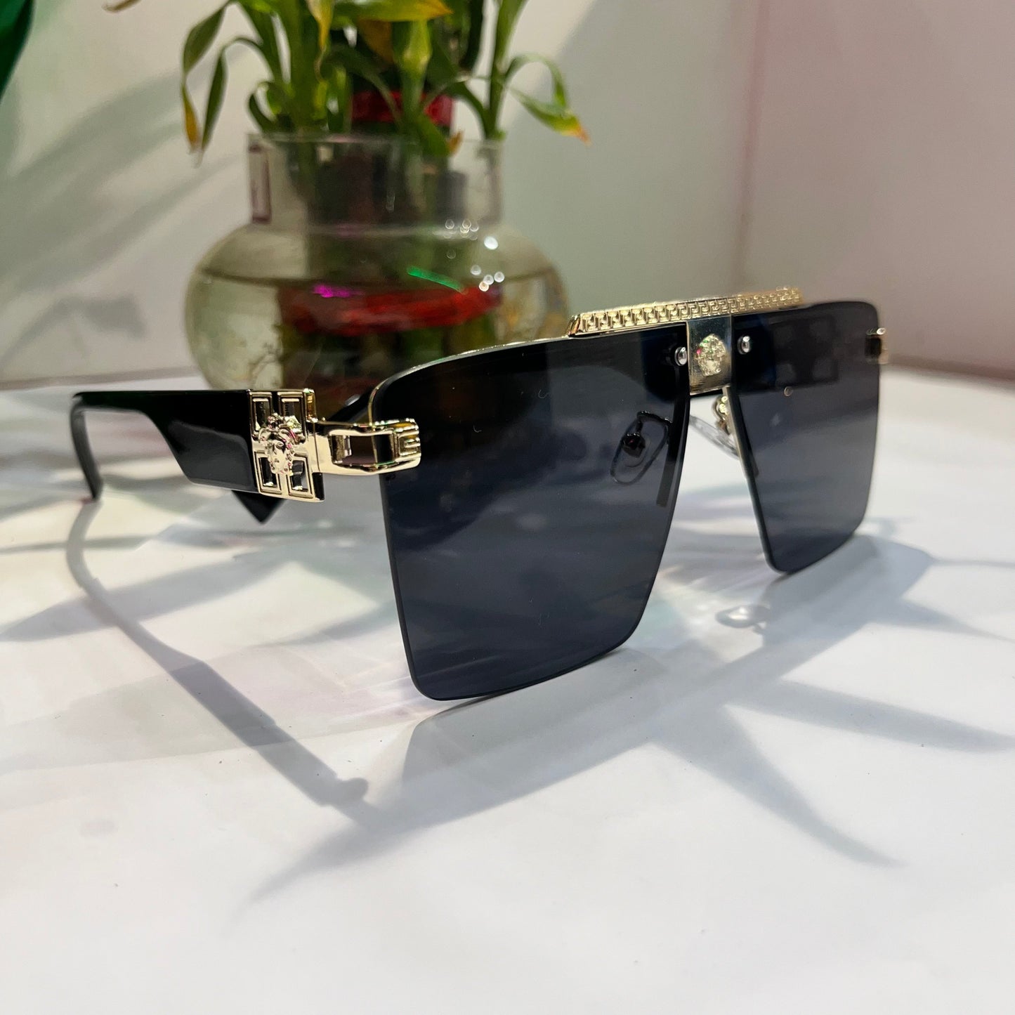 Rev Gold Black Frame Black Shade Heavy Quality Sunglass 173956218140