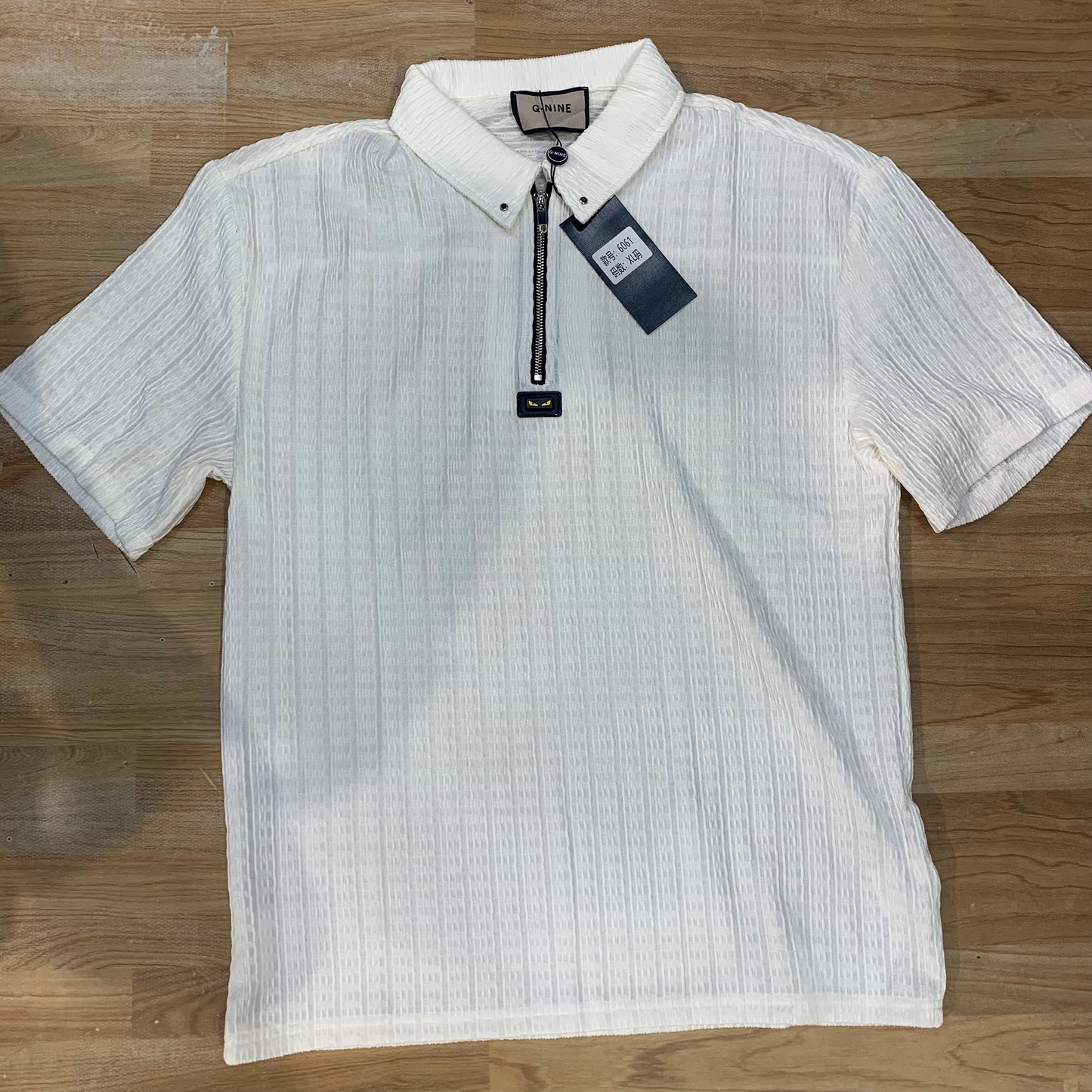 Q-Nine NEF FEN White Colour Knit Fabric Half Zip Premium Quality Collar T Shirt 6061