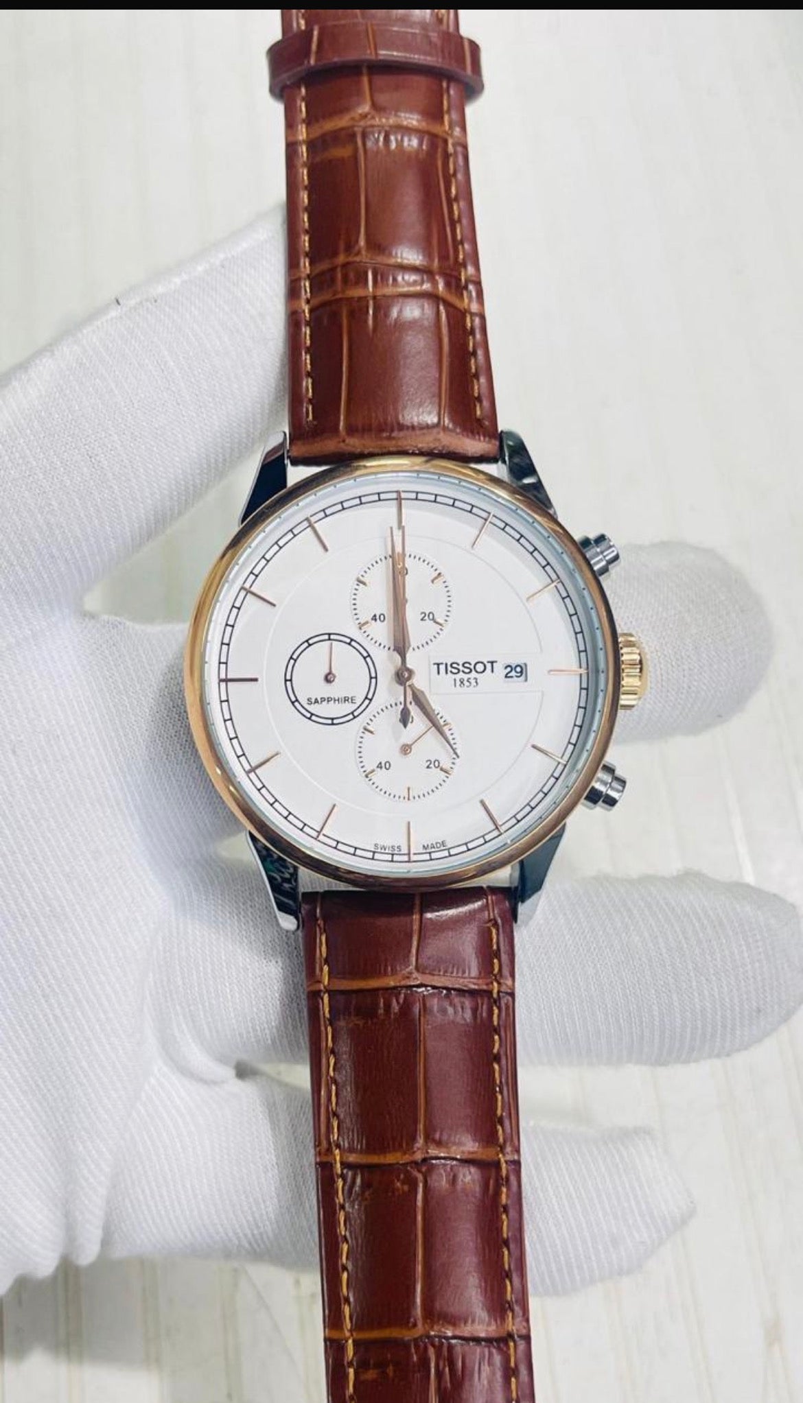 Sit Brown Strap White Dial Copper Ring Men Watch 988947