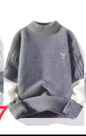 Kuangpaisi Grey Colour With White Deer Print Turtleneck Sweater Unisex Sweater 19348