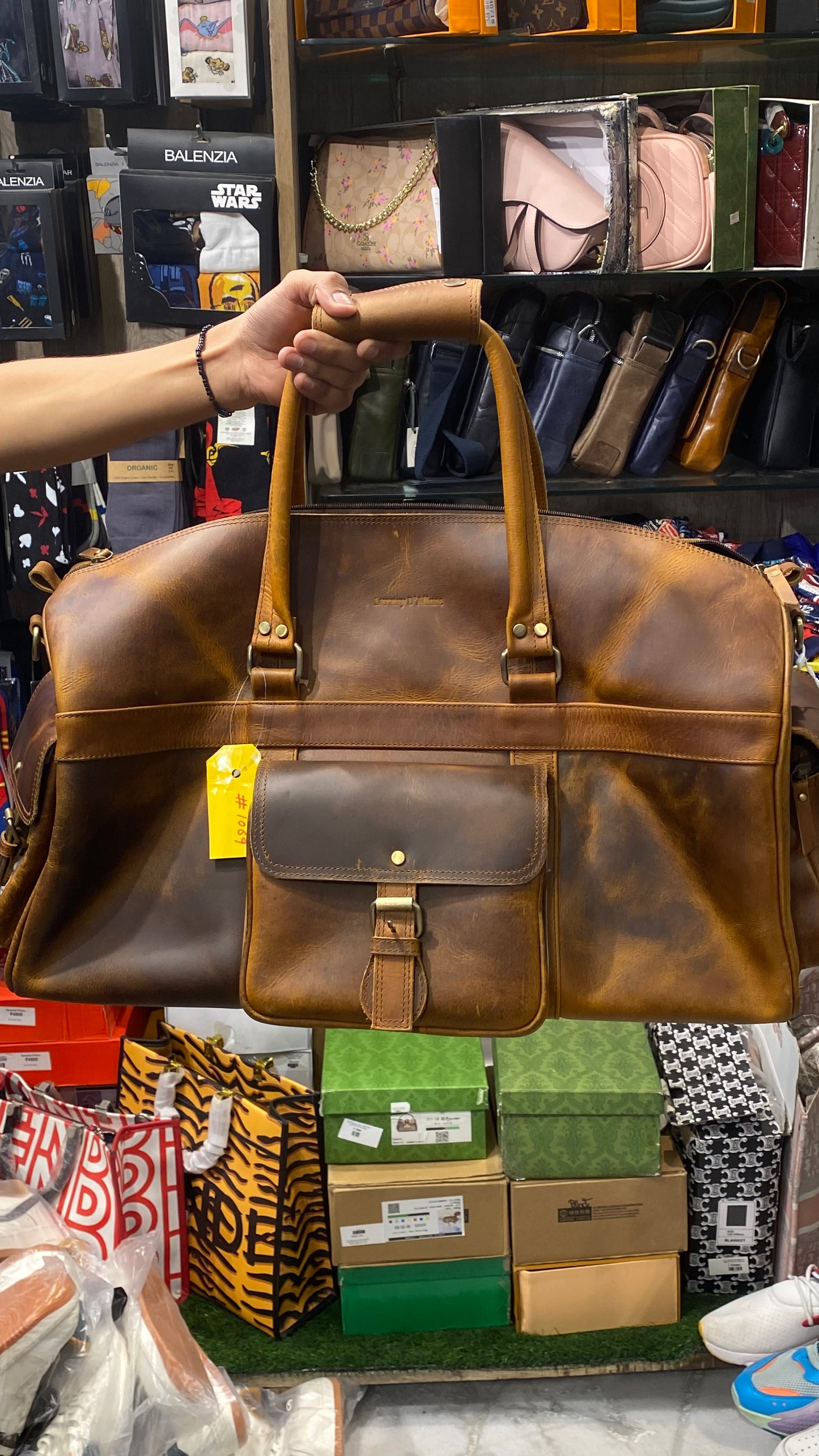 Tan LDA Genuine Leather Big Size Travelling Duffle Bag 988096