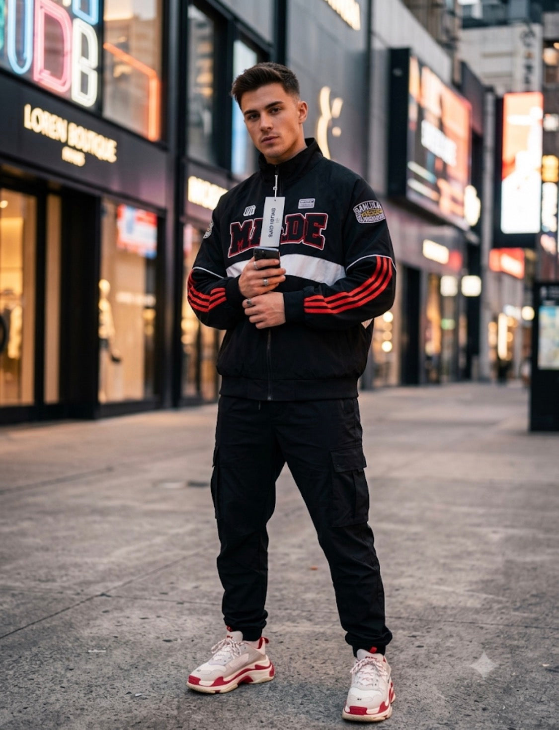 MADE Black Colour With White Red Embroidery Premium Quality Unisex Jacket 268-18