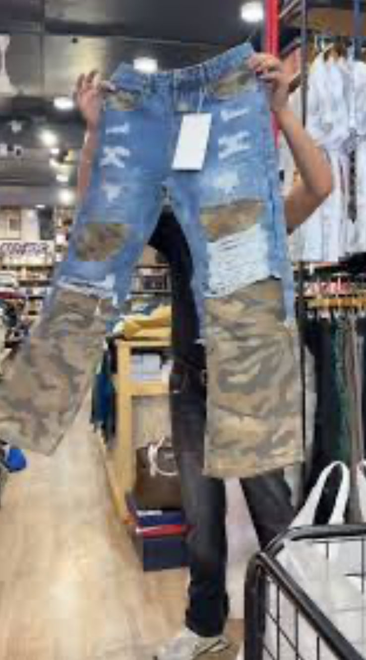 M.Jeans Blue Colour With Army Print Rugged H830