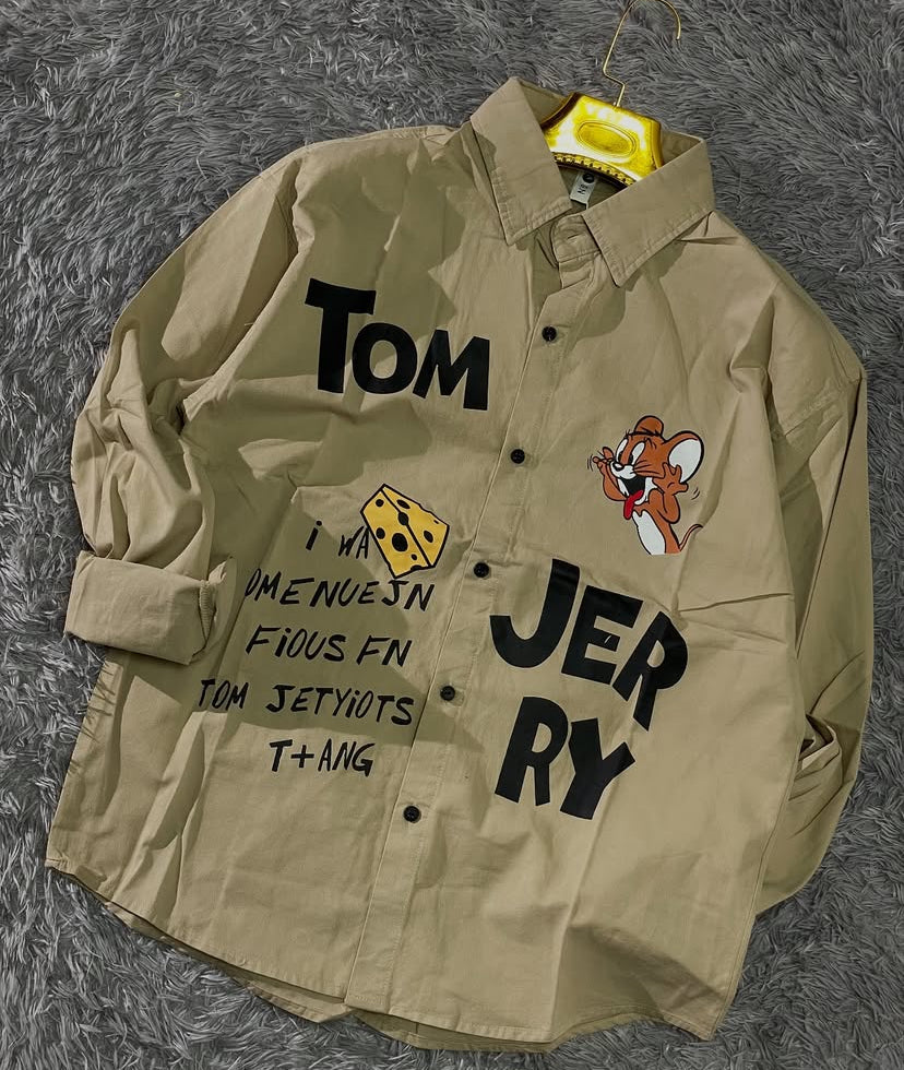 G.N Beige Colour TOM JERRY Printed Oversized Men’s Shirt 9051