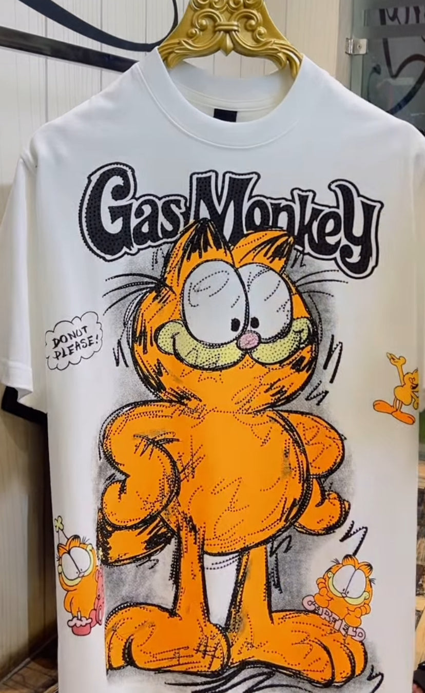 ALINDA HOMME GAS MONKEY White Colour Orange Stone Print Helf Sleeve Imported Unisex TShirt 39939