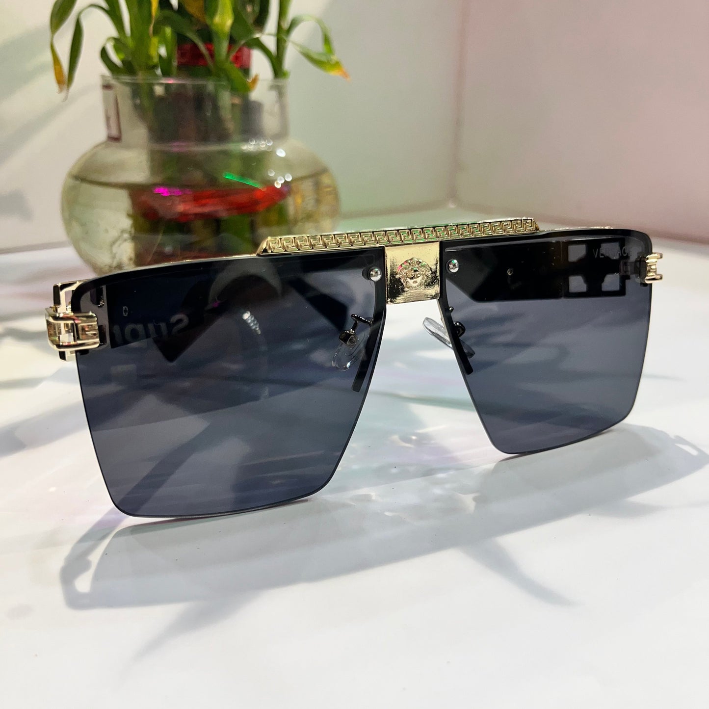 Rev Gold Black Frame Black Shade Heavy Quality Sunglass 173956218140