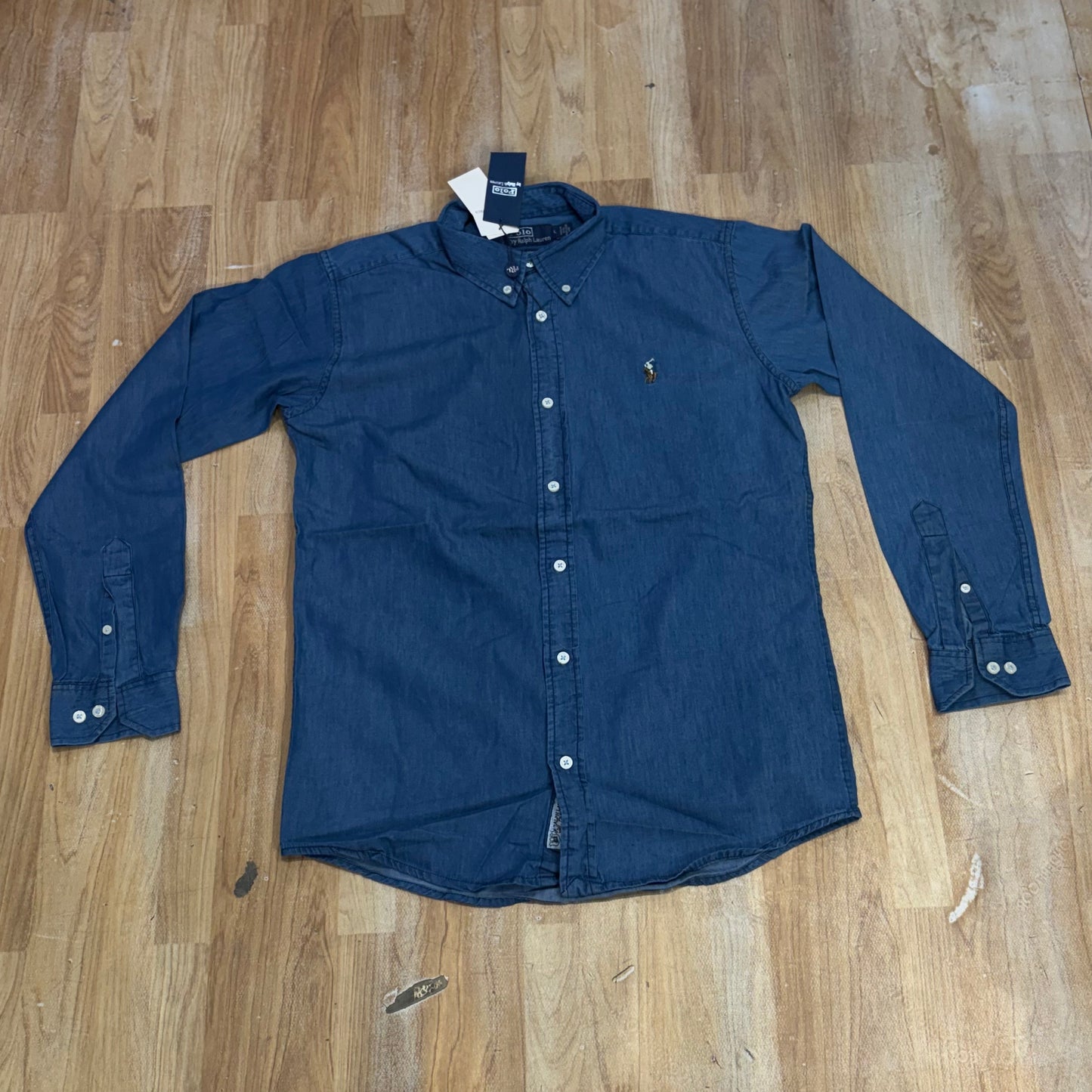 Lop Pol Dark Blue Colour Lop Logo Print Plain Denim Shirts 988945