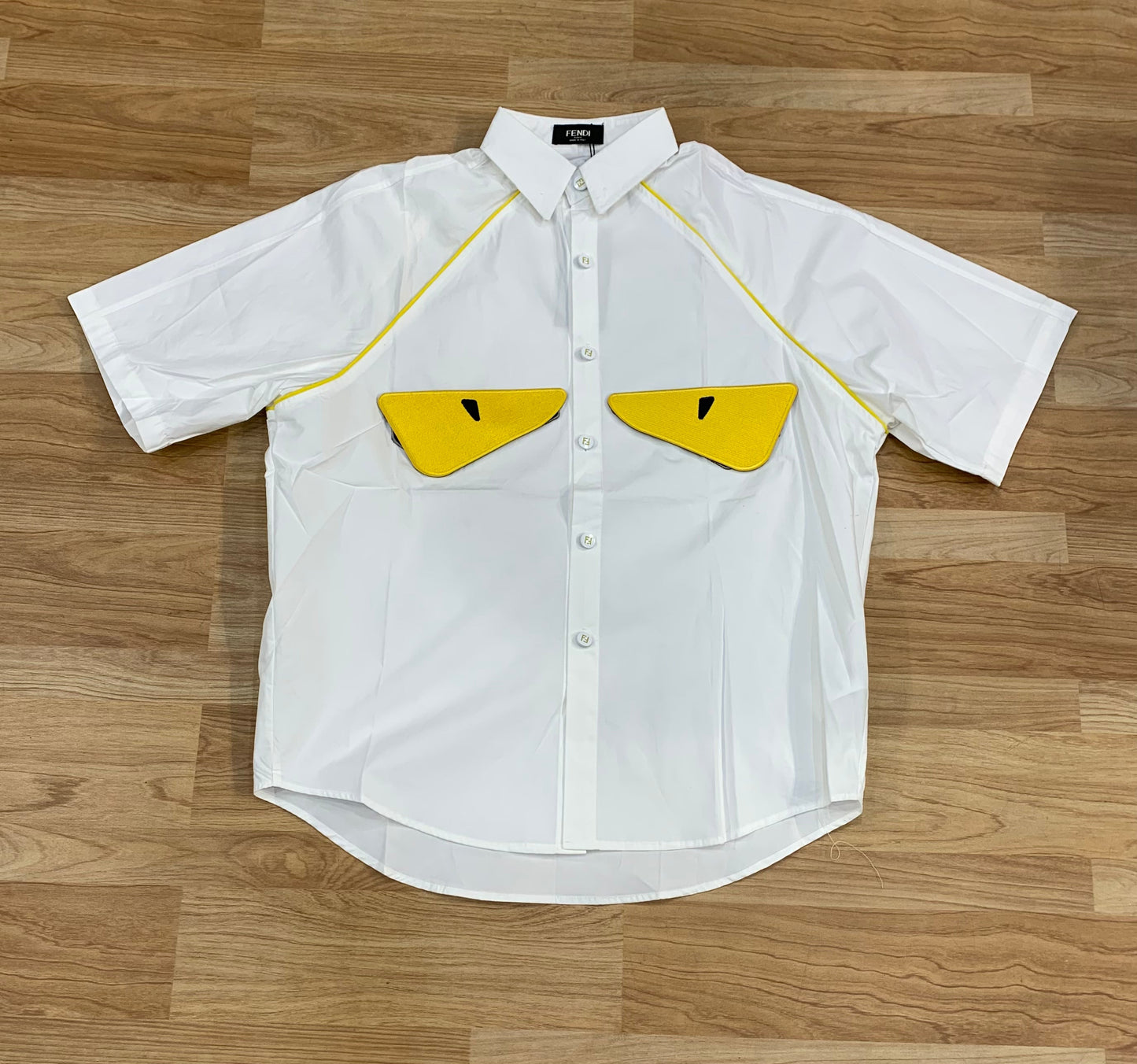 NEF White Colour Front Yellow Eye Design Premium Quality Drop Shoulder Half Sleeve Shirt 63680