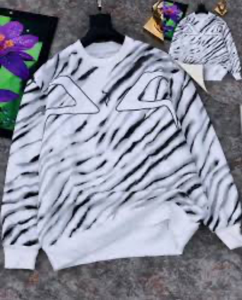 Korean sweatshirt White Black Colour Zebra print 4505