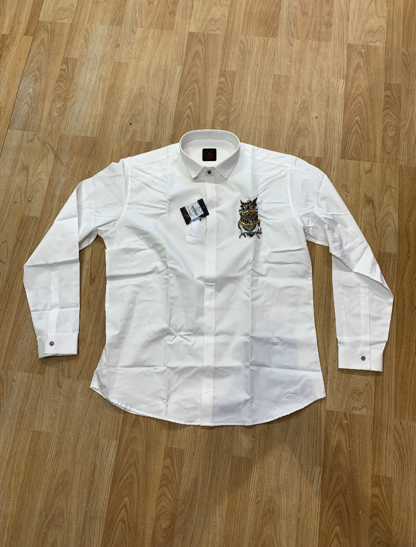 FLIRT Owl Brown Color With Stone embroidered work Premium Quality Full sleeve White Shirt 7191
