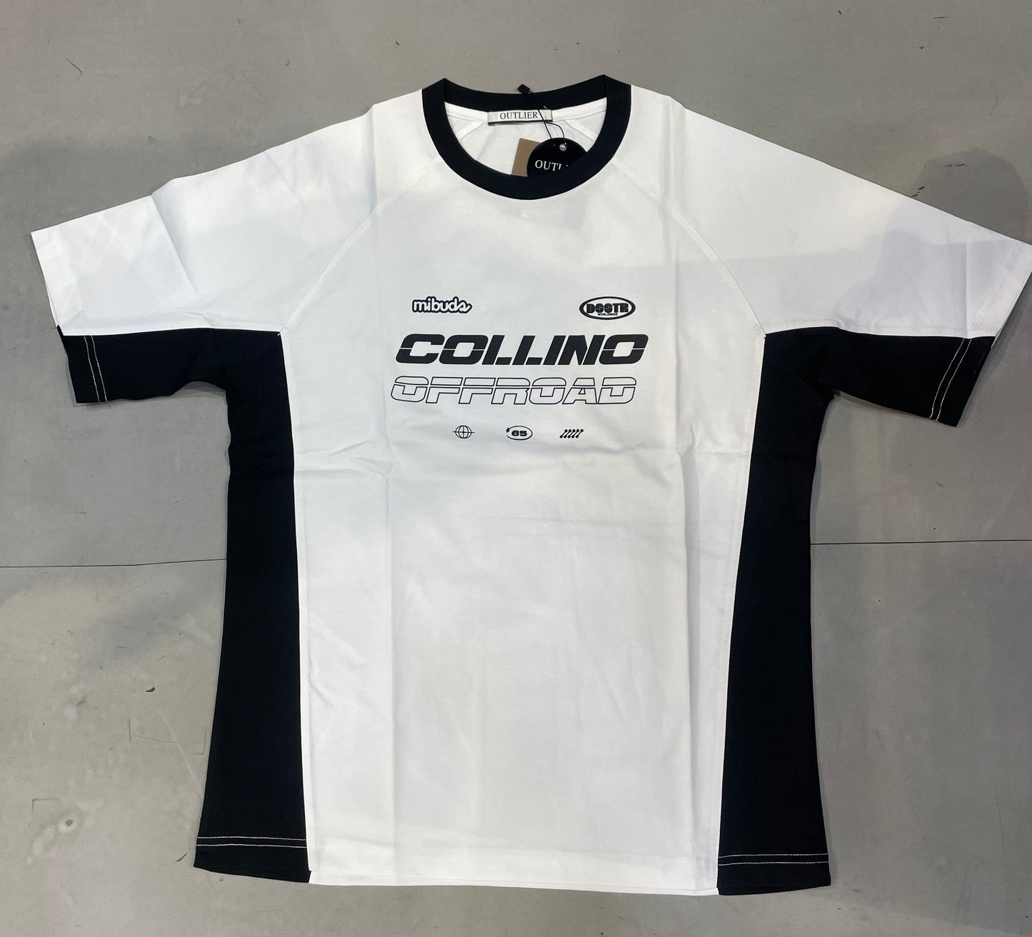 OUTLIER White&Black Colour With Black Collar COLLINO OFFROAD Imported T Shirts OL486