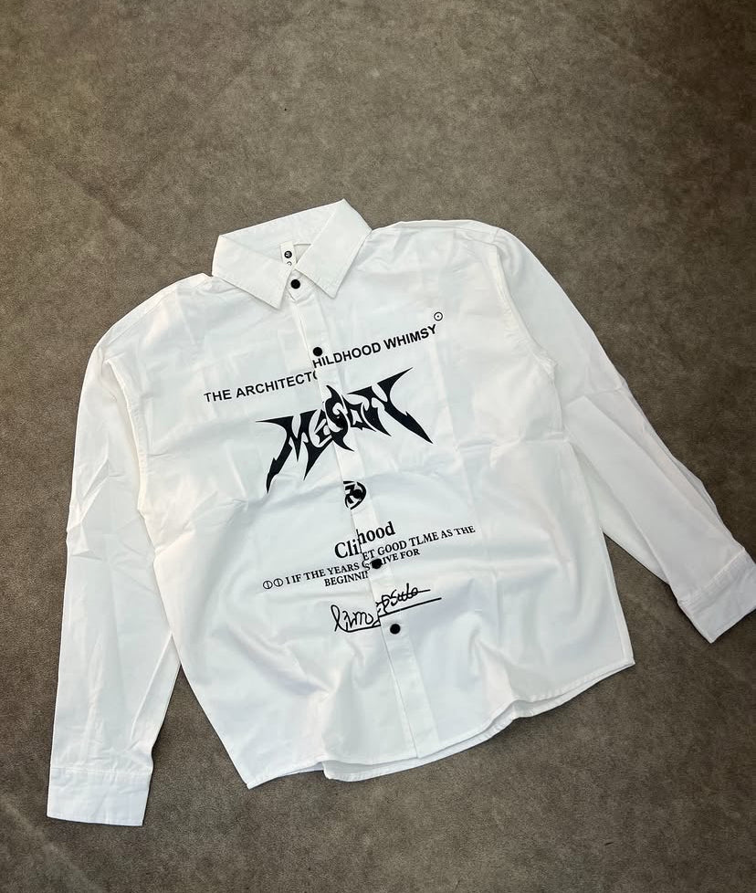 G.N White Colour THE ARCHITECTOC Printed Oversized Men’s Shirt 9028