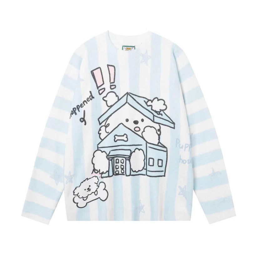 Important Sweater Anime Print White Blue 90989