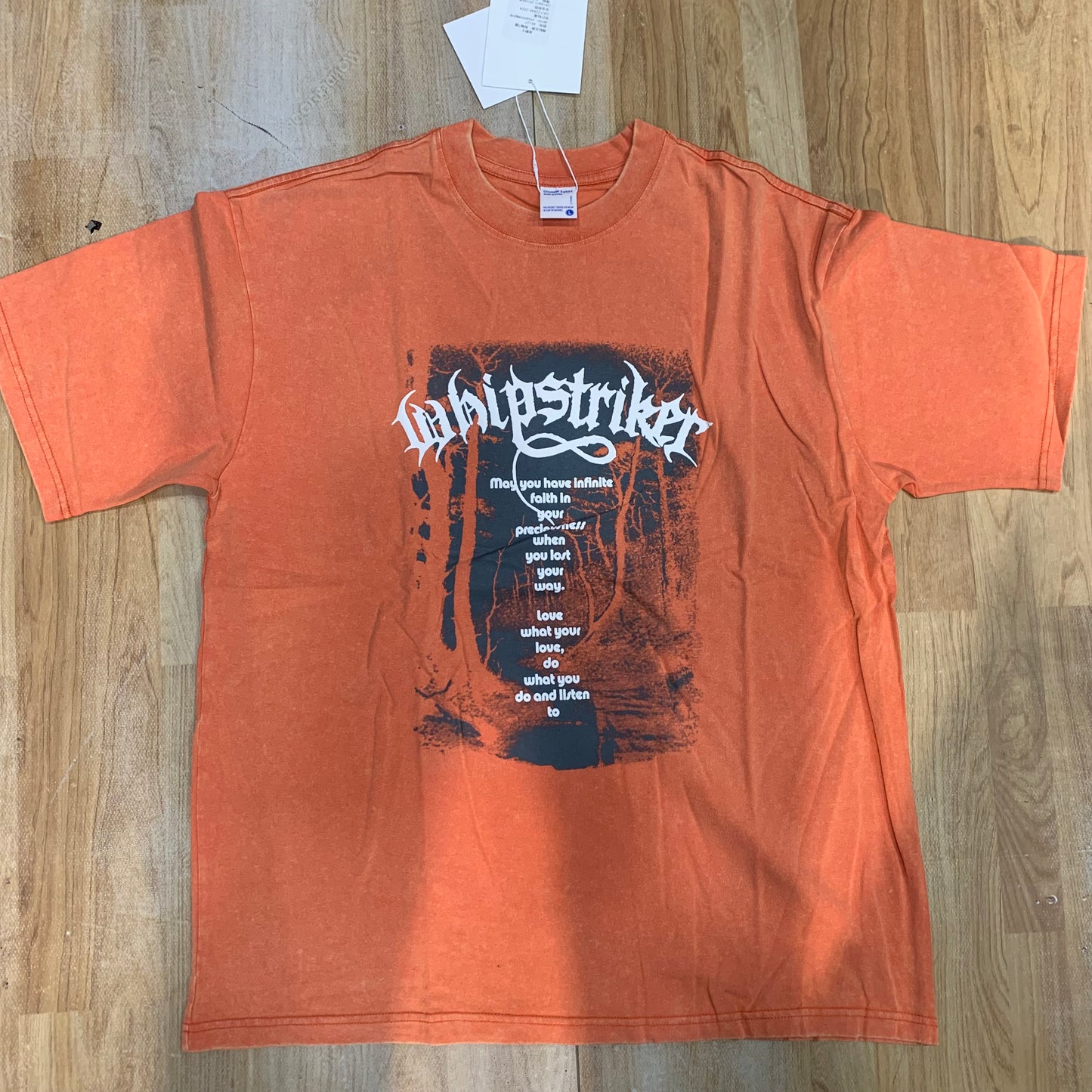 UNUSUAL Orange Colour Faded Denim Style Printed Unisex Oversized T Shirt 86127