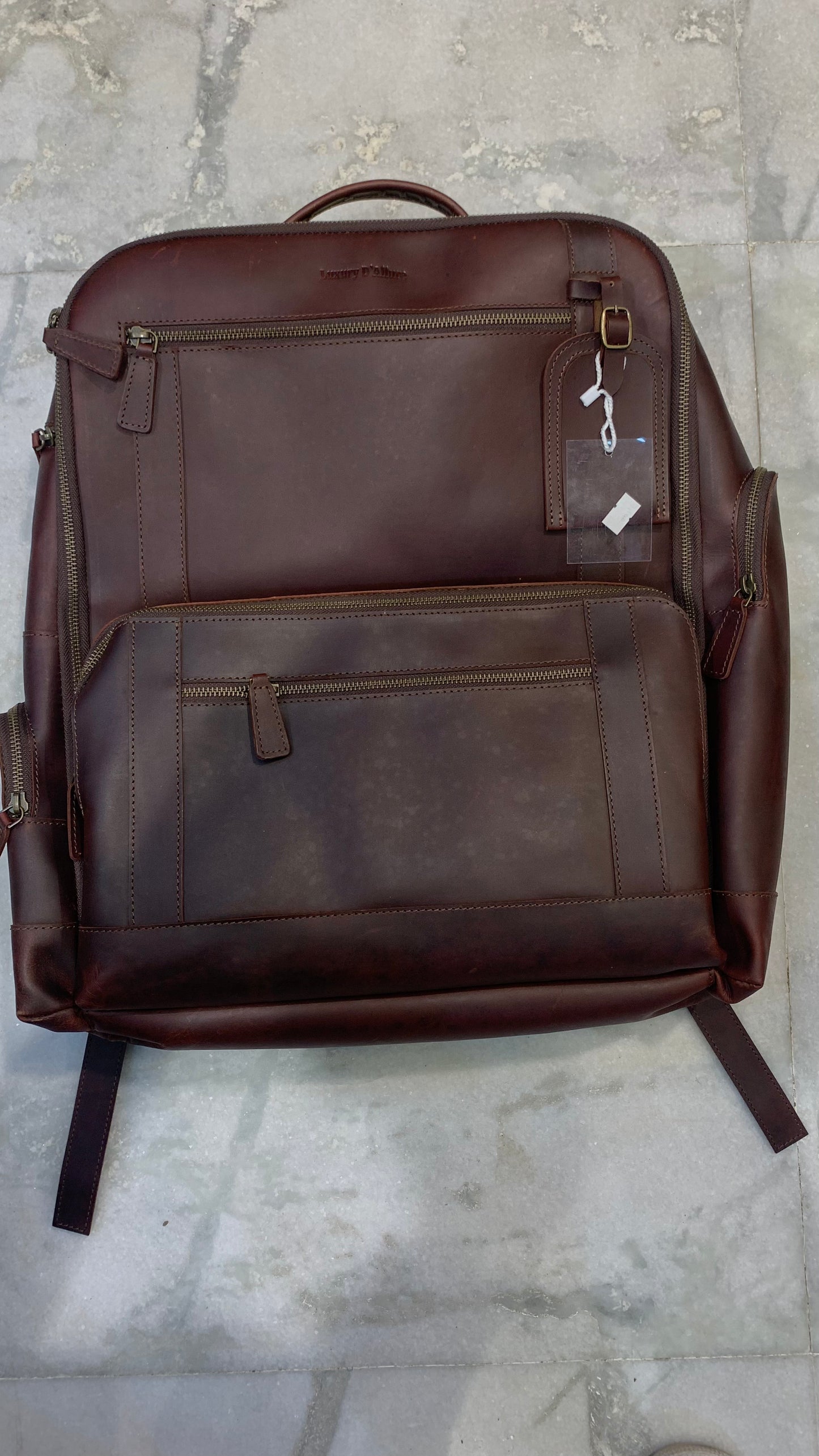 Brown LDA Genuine Leather Unisex Backpack 988088